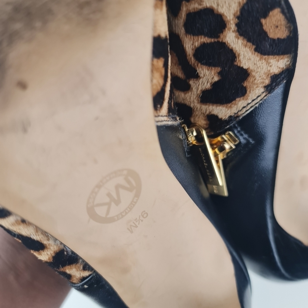 Michael Kors Leopard Print Haircalf Ankle Boots Size 9.5M Leather - Picture 11 of 14